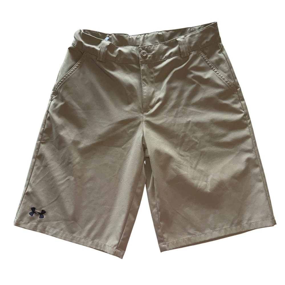 Under Armour‎ Golf Shorts Youth Large Khaki Tan Loose Fit Adjustable Waist